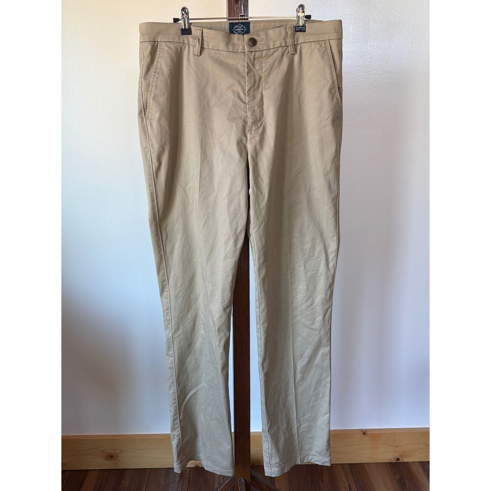 St John's Bay Mens Khaki Chino Pants 34x34 Iron Free Flat Front Cotton Stretch